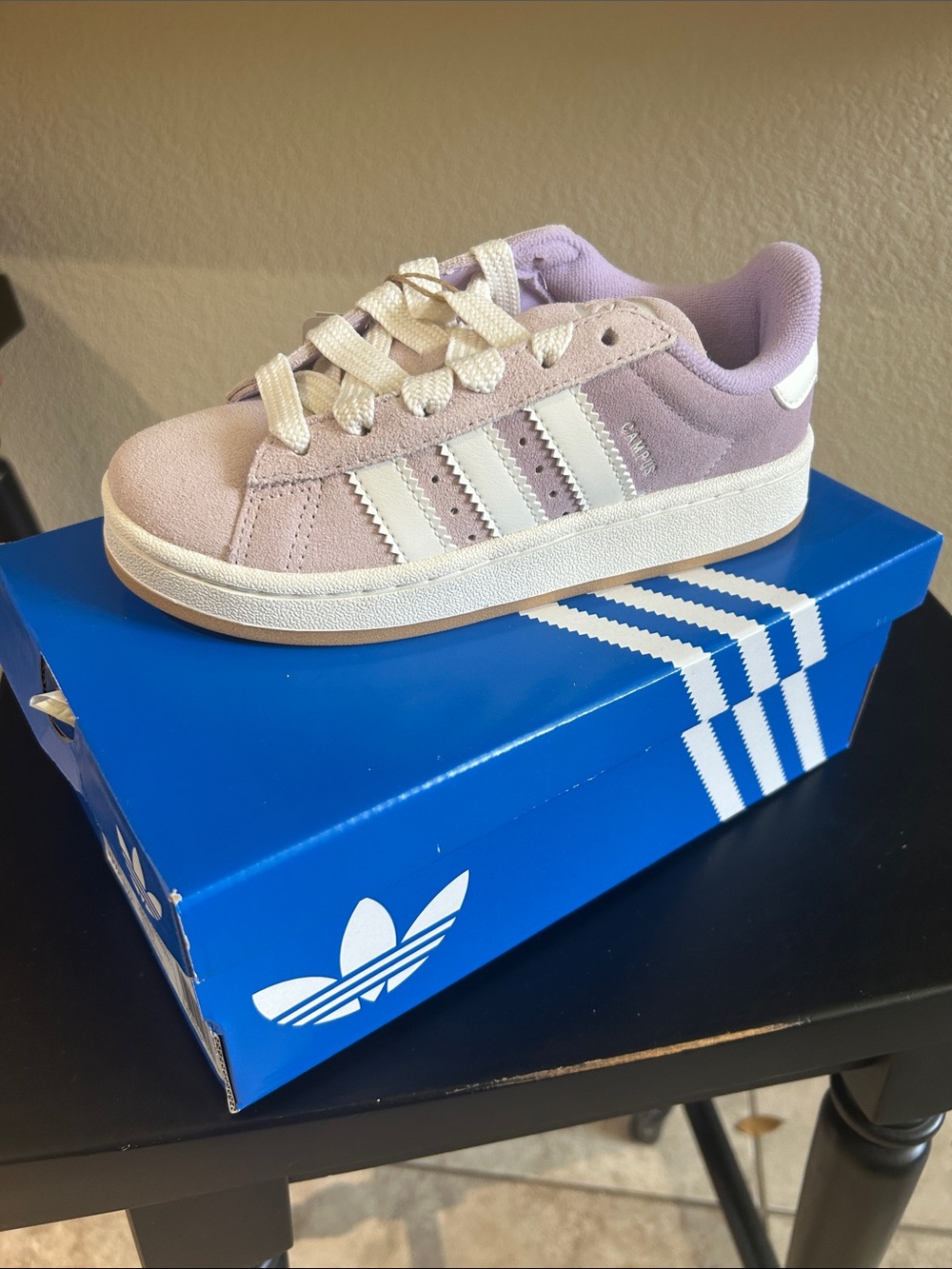 NIB adidas Lavender and White Kids Suede Sneaker